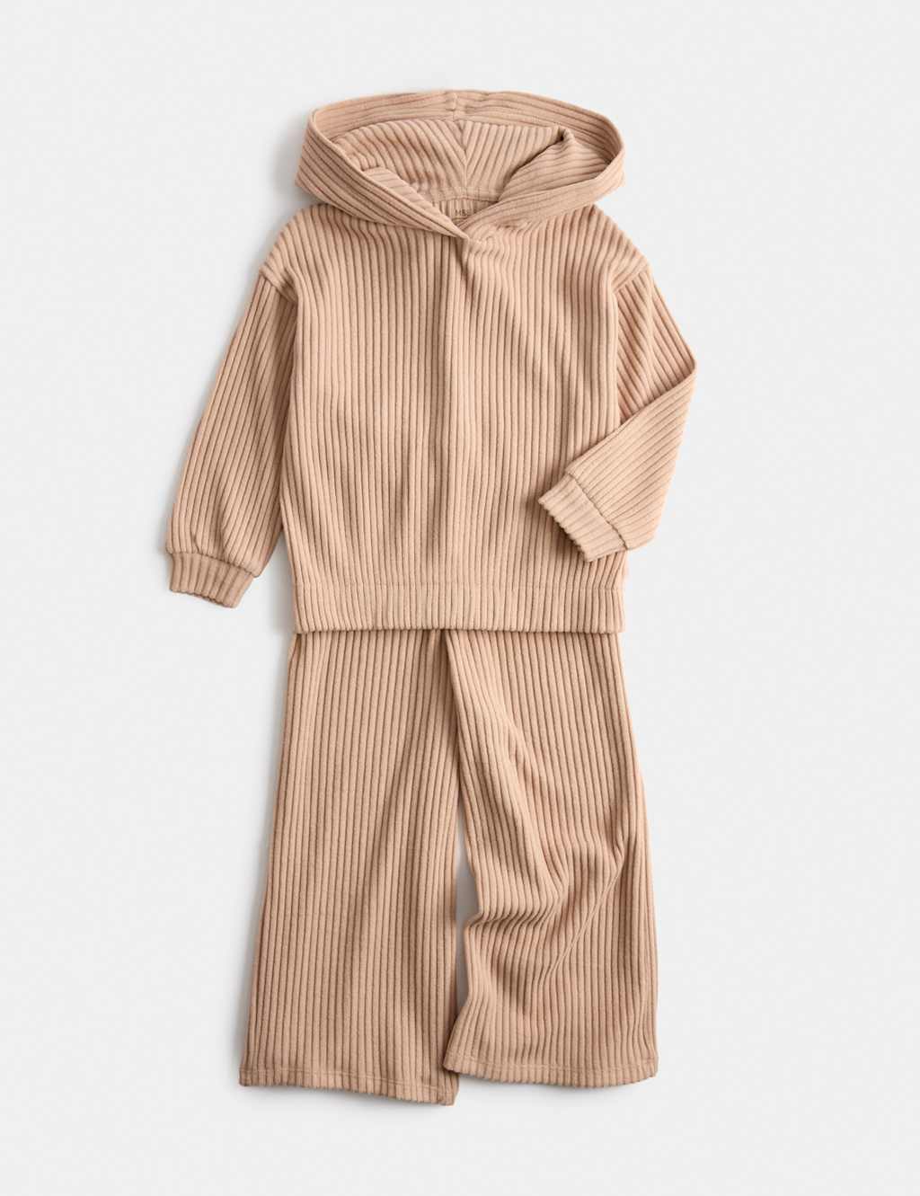 M&S Girls 2 Piece Cosy Ribbed Hooded Outfit (2-10 Yrs) - 9-10 Years - Camel