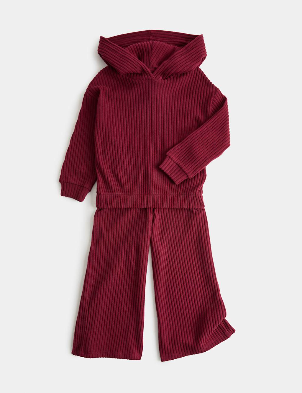 M&S Girls 2 Piece Cosy Ribbed Hooded Outfit (2-10 Yrs) - 2-3 Years - Bordeaux
