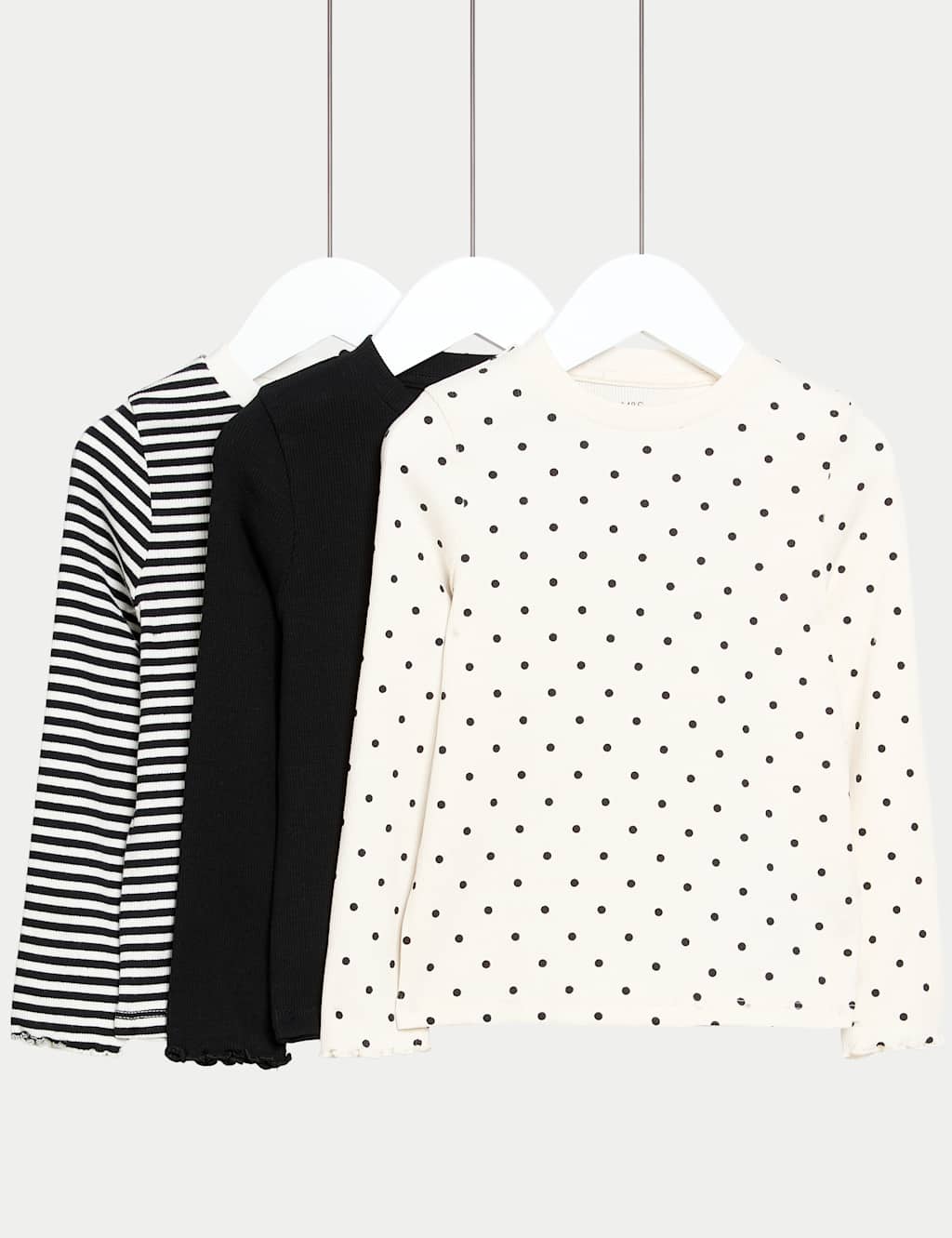 M&S Collection Girls 3pk Cotton Rich Long Sleeves Top (2 - 8 yrs) - 7-8 Y - Carbon, Carbon