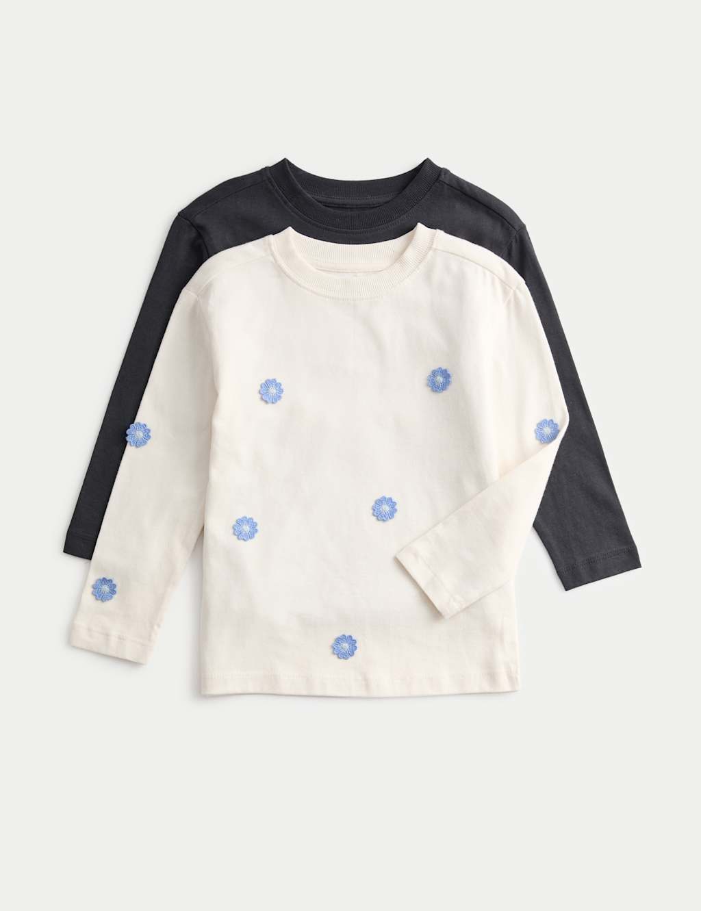 M&S 2 Pack Pure Cotton Floral Fearless Tops (2-8 Yrs) Navy