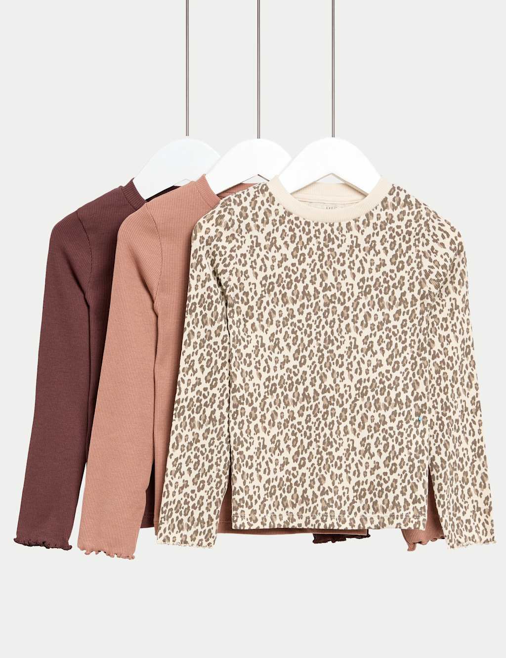 M&S 3pk Cotton-Rich Ribbed Tops (2-8 Yrs) Neutral