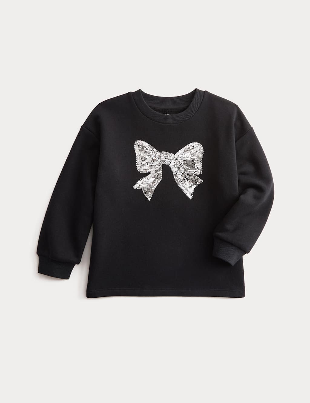 M&S Pure Cotton Sequin Bow Top (2-8 Yrs) Black