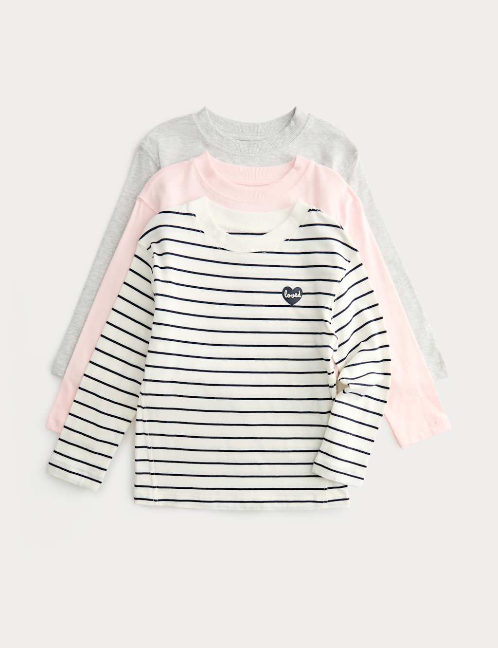 M&S Girls 3 Pack Pure Cotton Striped Tops (2-8 Yrs) - 2-3 Years - Pink Mix