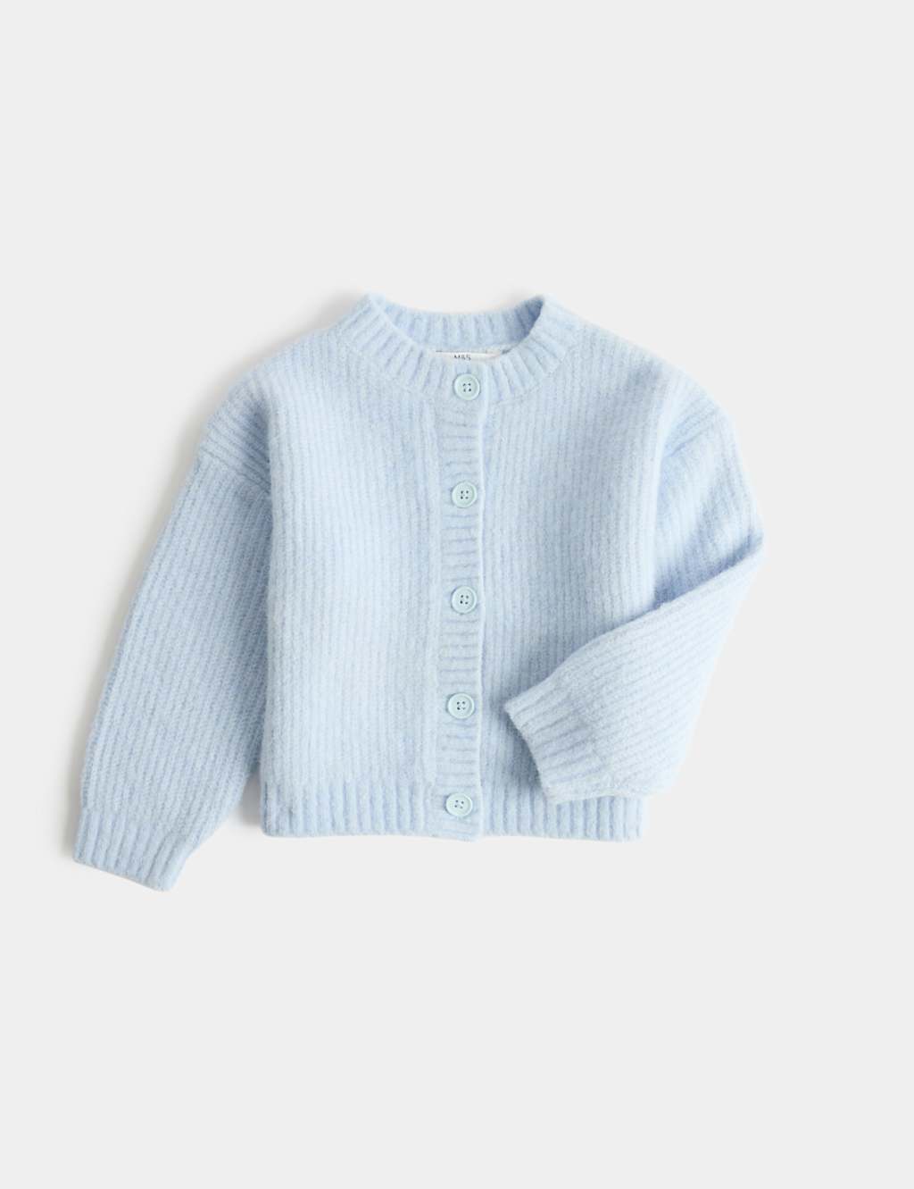 M&S Girls Knitted Cardigan with Wool (2-8 Years) - 4-5 Years - Powder Blue