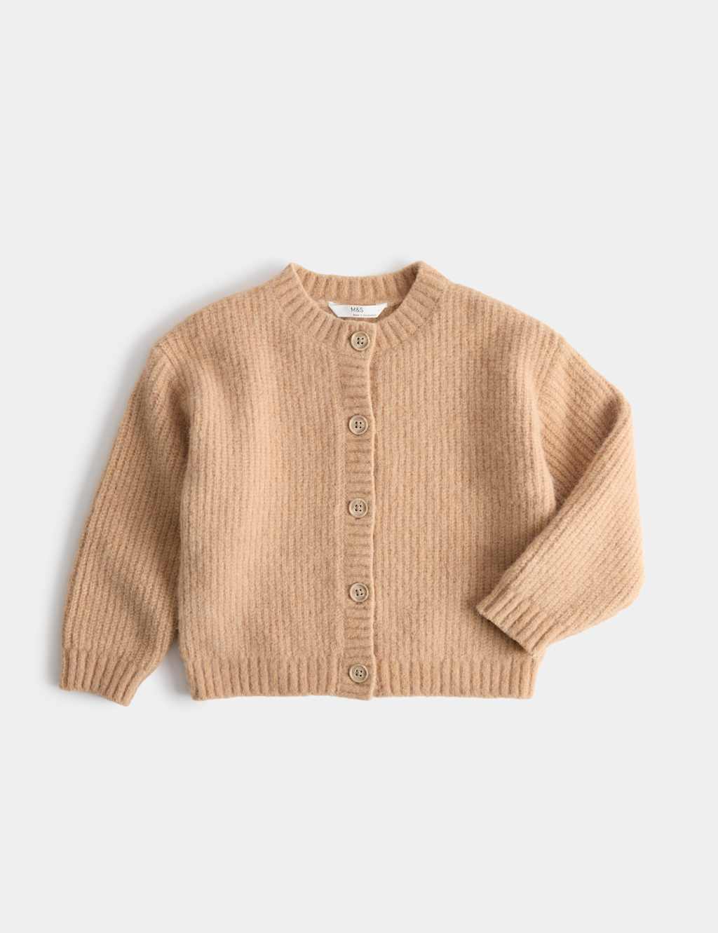 M&S Girls Knitted Cardigan with Wool (2-8 Years) - 2-3 Years - Camel