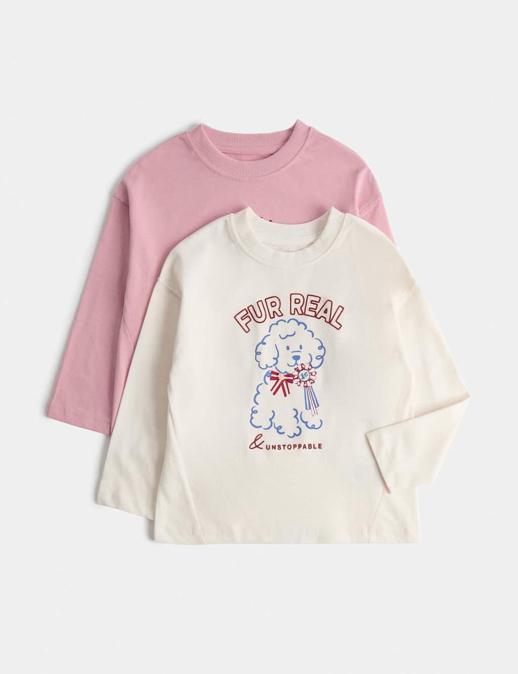 M&S Girls 2 Pack Pure Cotton Dog Graphic Tops (2-8 Yrs) - 2-3 Years - Multi