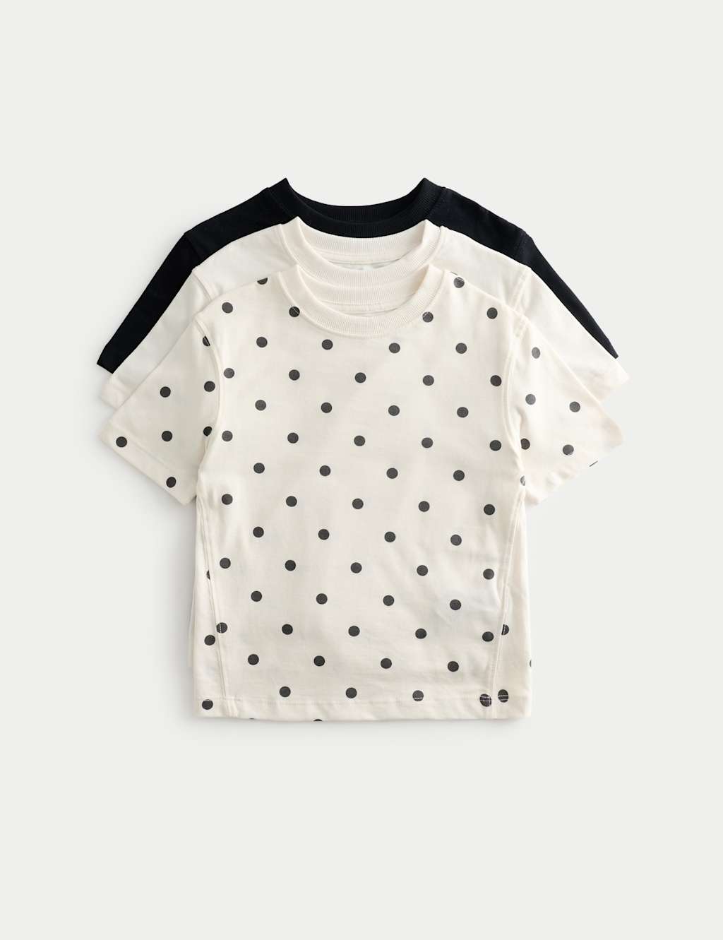 M&S Girls 3 Pack Pure Cotton Polka Dot Tops (2-8 Yrs) - 3-4 Years - Ivory Mix