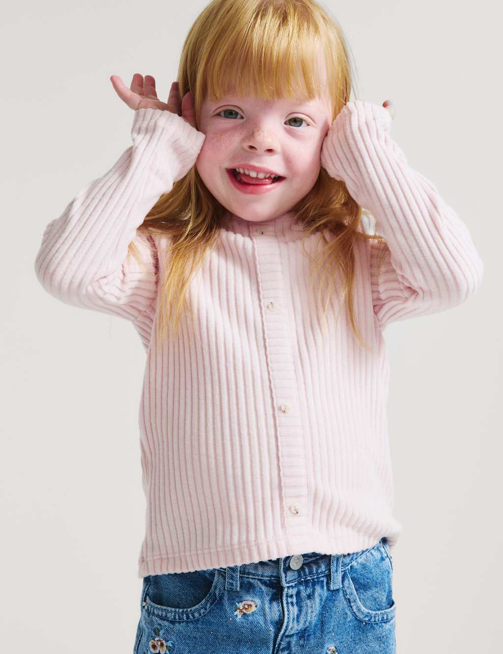 M&S Girls Cosy Ribbed Top (2-10 Yrs) - 2-3 Years - Soft Pink