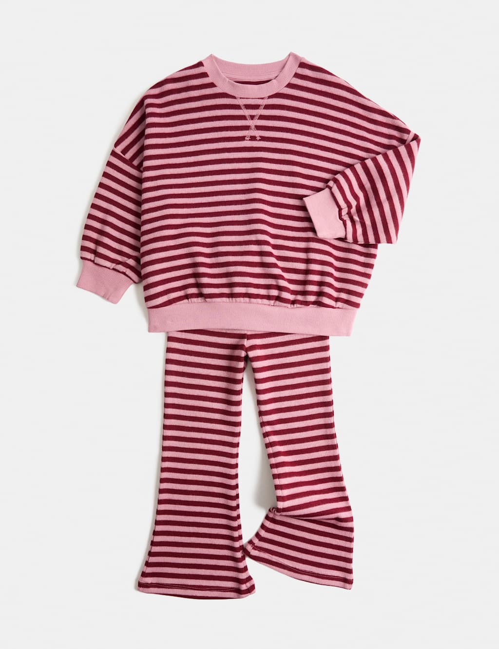 M&S Girls 2 Piece Cotton Rich Cosy Striped Outfit (2-8 Yrs) - 6-7 Years - Pink Mix