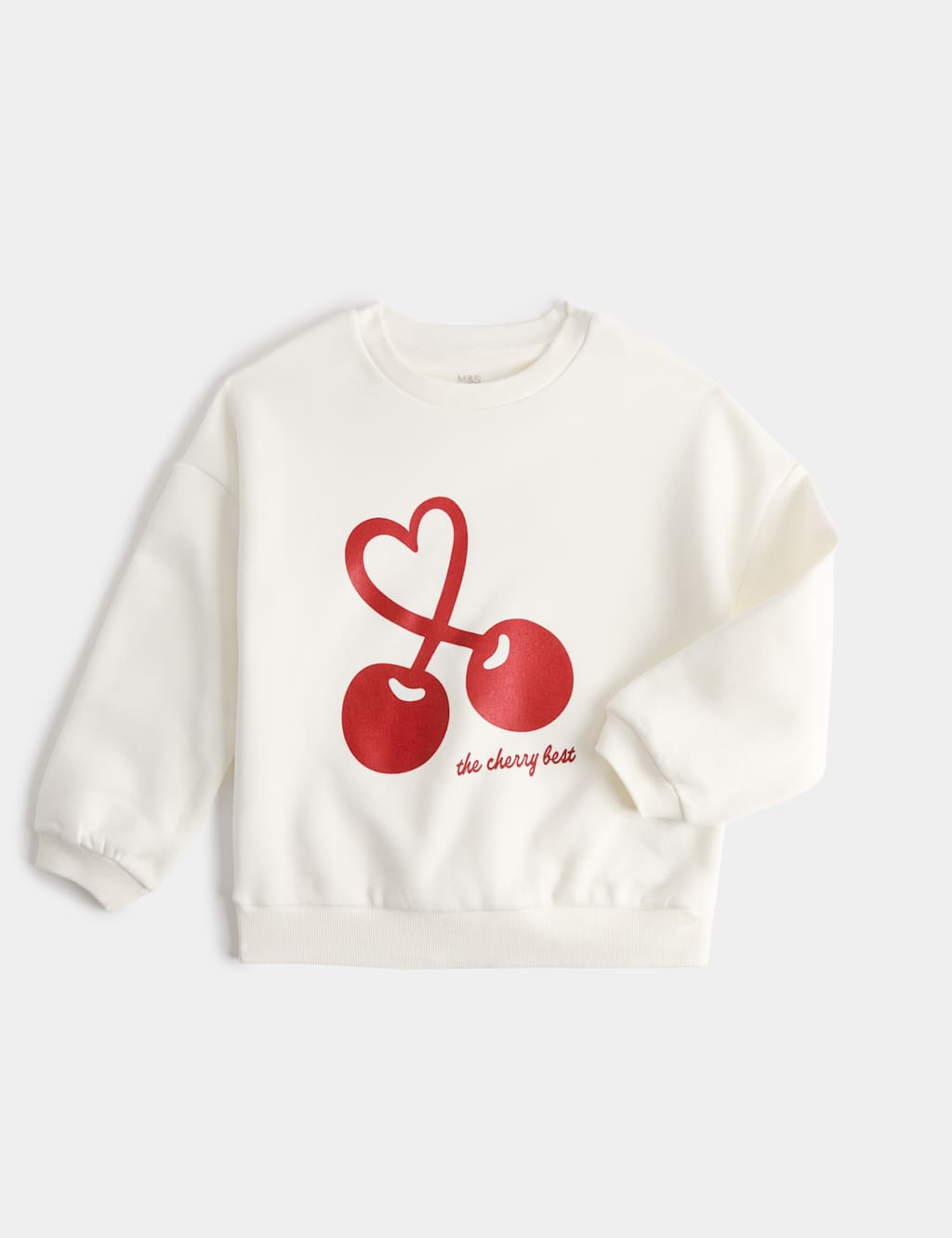 M&S Girls Cotton Rich Cherry Print Sweatshirt (3-8 Yrs) - 5-6 Years - Ivory