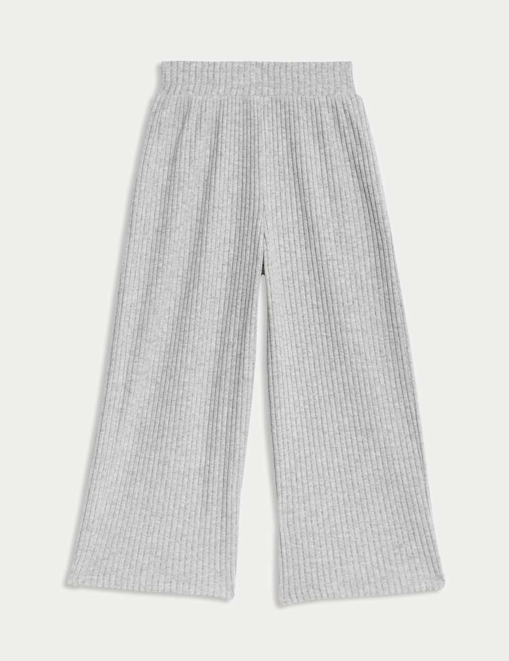 M&S Ribbed Wide Leg Trousers (2-8 Yrs) Grey
