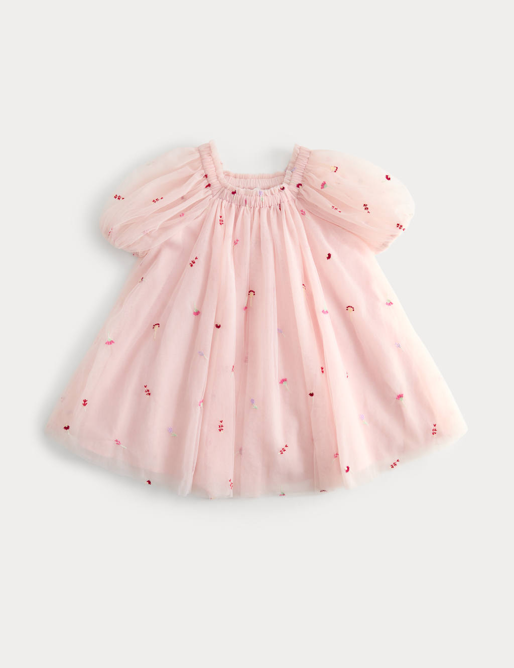 M&S Girls Pure Cotton Floral Embroidered Dress (2-16 Yrs) - 6-7 Years - Light Pink Mix