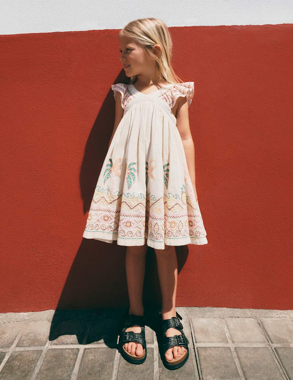 M&S Pure Cotton Embroidered Dress (2-16 Yrs) Ecru