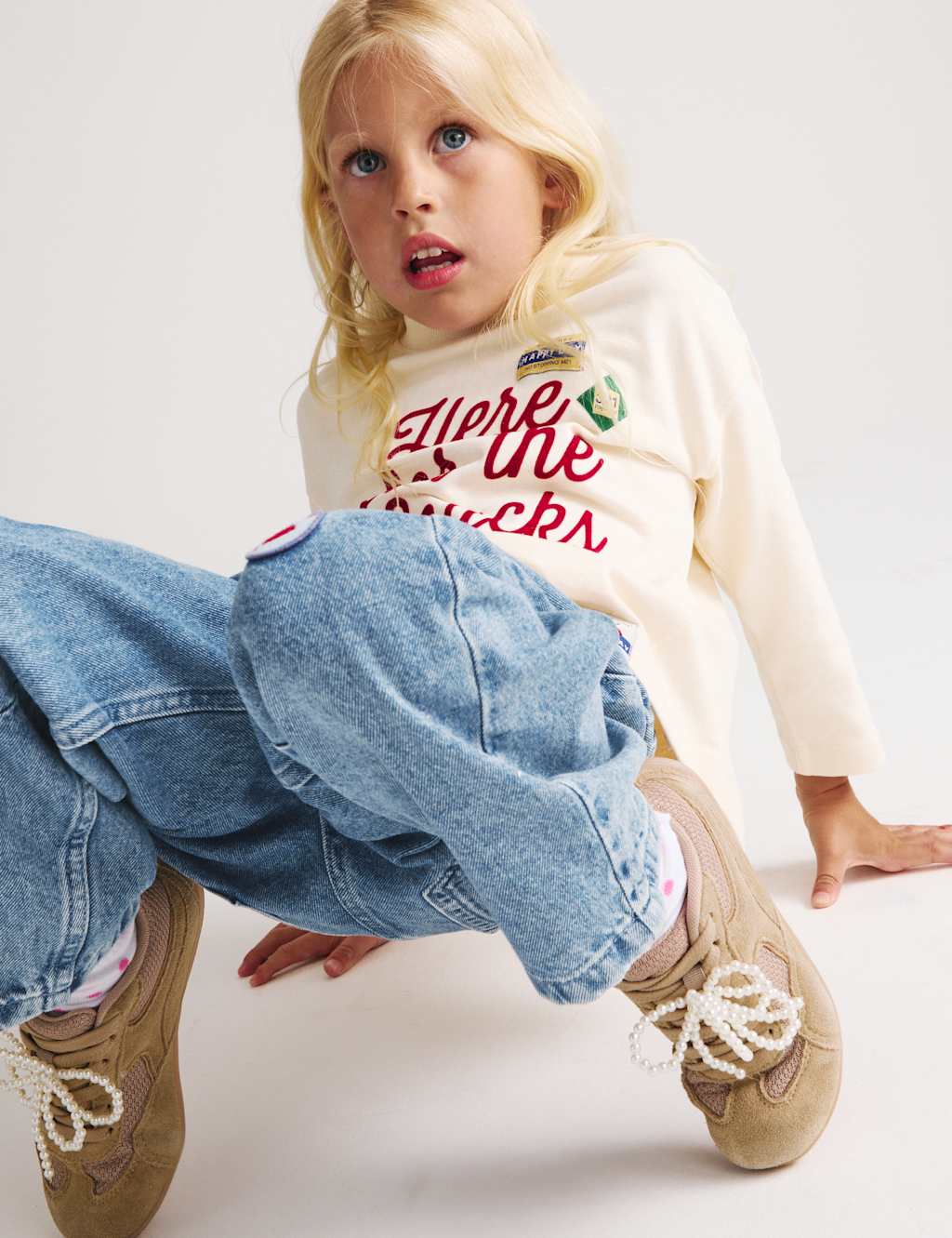 M&S Girls Denim Badge Barrel Leg Jeans (2-8 Yrs) - 2-3 Years