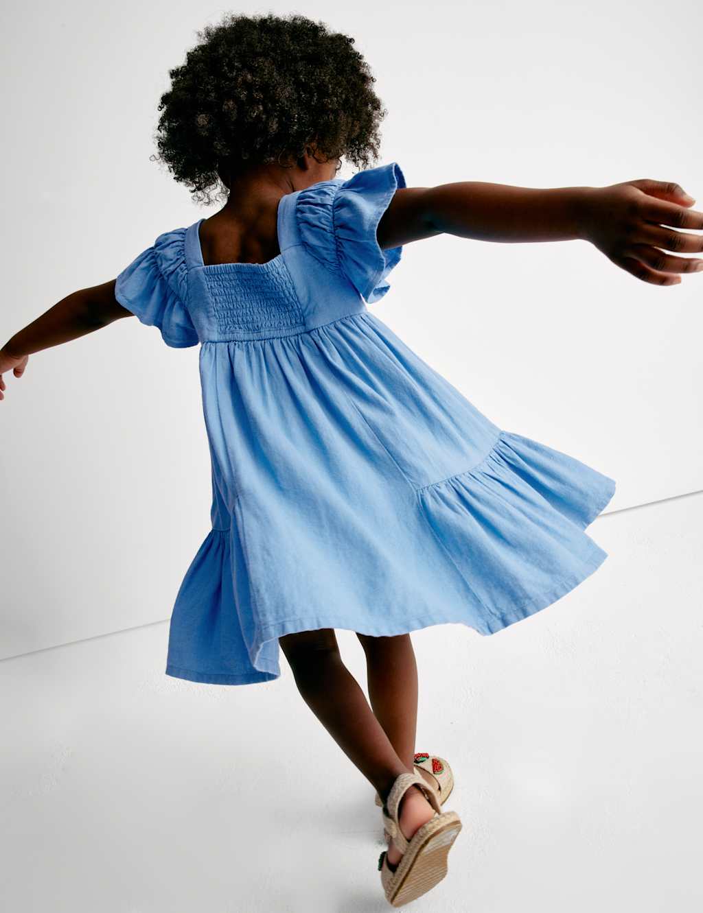 Linen Rich Frill Sleeve Woven Dress (2-8 Yrs)