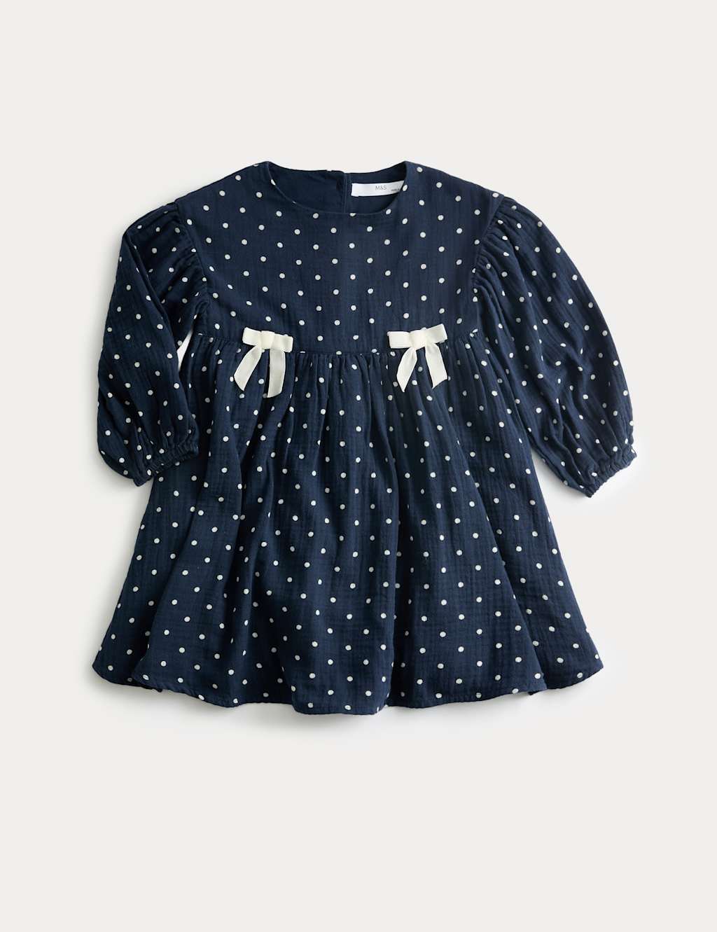 M&S Cotton Rich Polka Dot Dress (1-8 Yrs) Navy Mix