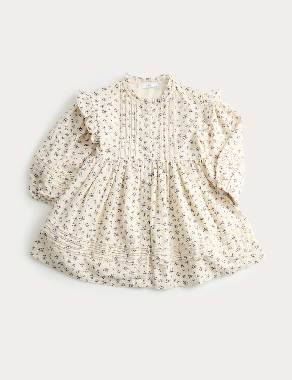 M&S Pure Cotton Ditsy Floral Dress (1-8 Yrs) Ecru Mix