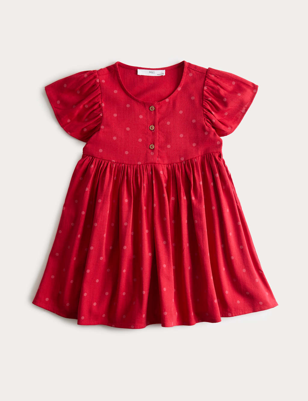 M&S Girls Pure Cotton Polka Dot Dress (2-10 Yrs) - 4-5 Years - Flame