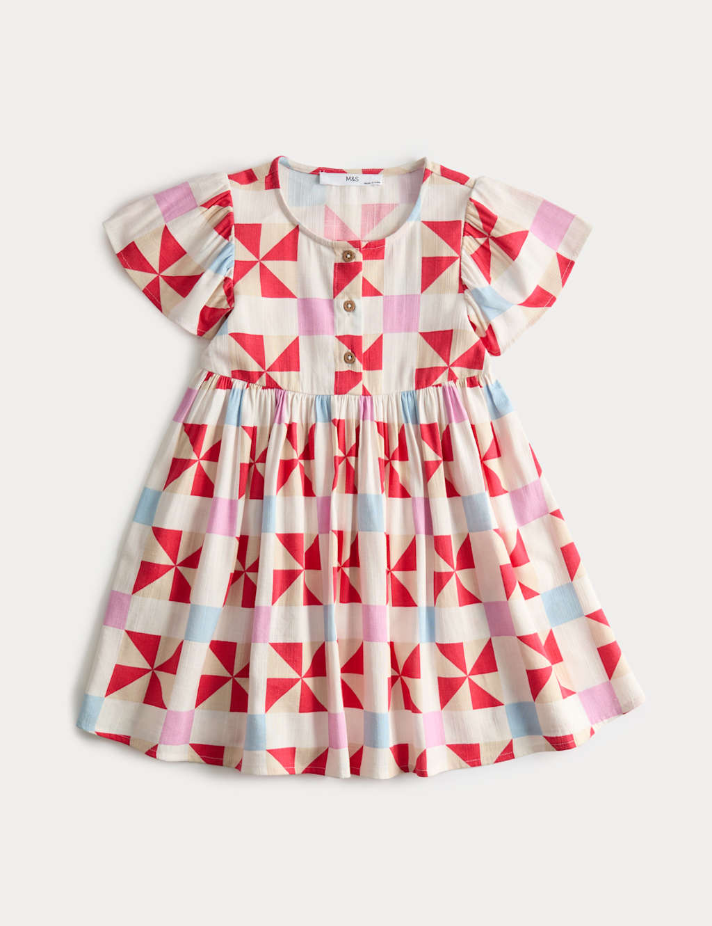 M&S Girls Cotton Rich Patchwork Dress (2-10 Yrs) - 8-9 Years - Multi