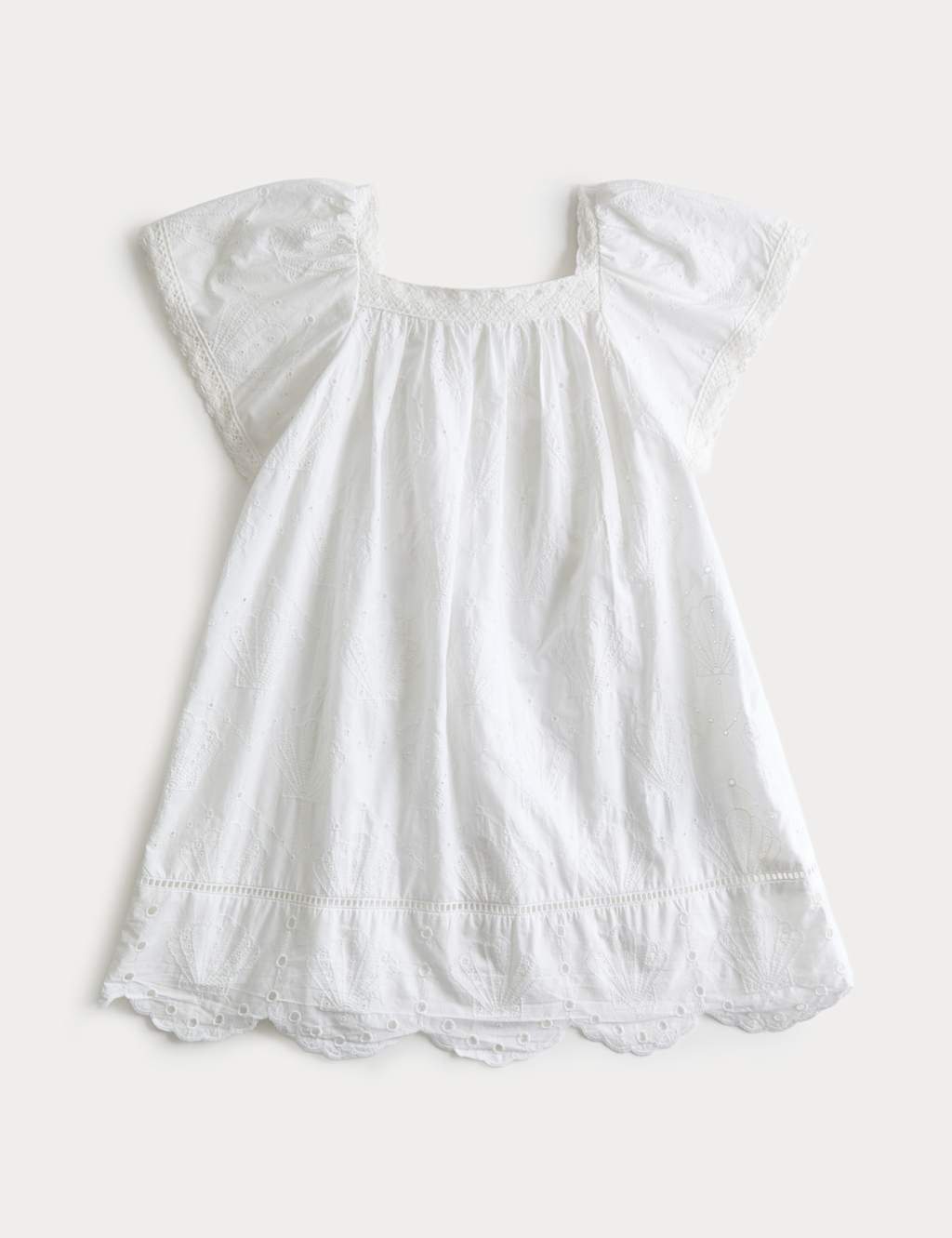 M&S Girls Pure Cotton Broderie Shell Dress (2-8 Yrs) - 2-3 Years - Ivory