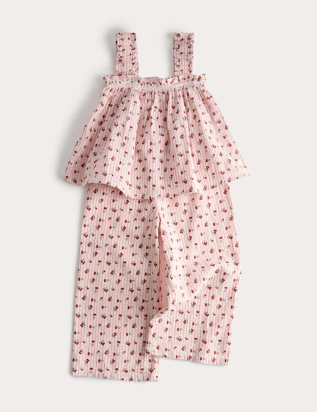 M&S Girls 2 Piece Pure Cotton Cherry Striped Outfit (2-10 Yrs) - 8-9 Years - Rouge