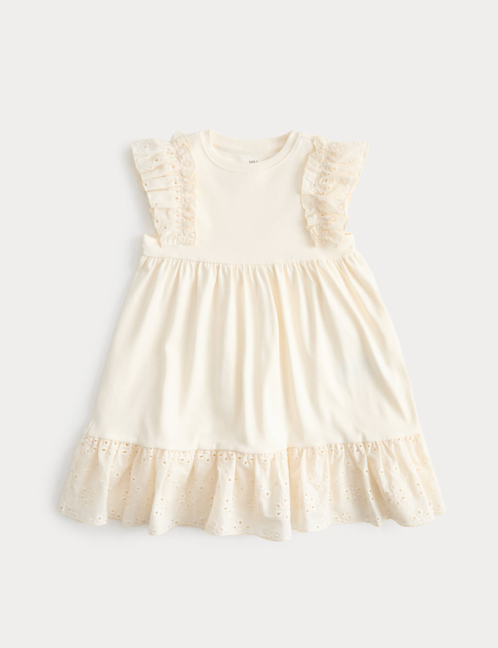 M&S Girls Cotton Rich Broderie Dress (2-8 Years) - 2-3 Years - Ivory