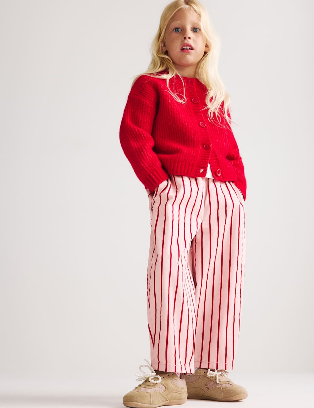 M&S Girls Cotton Rich Woven Striped Balloon Trousers (2-8 Yrs) - 2-3 Years - Pink Mix