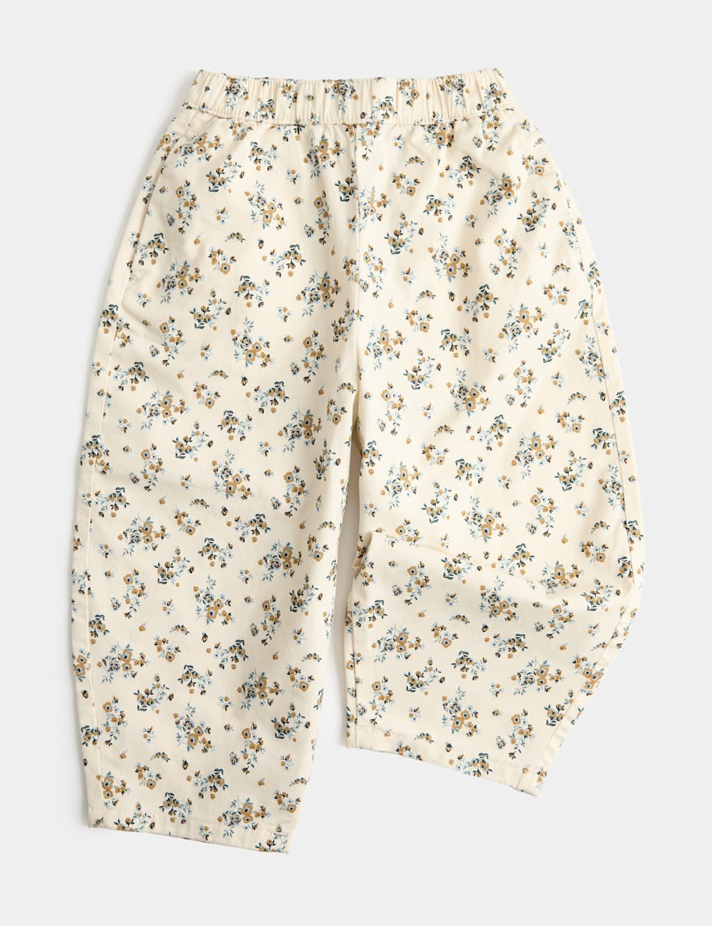 M&S Girls Cotton Rich Floral Woven Balloon Trousers (2-8 Yrs) - 4-5 Years - Ivory Mix