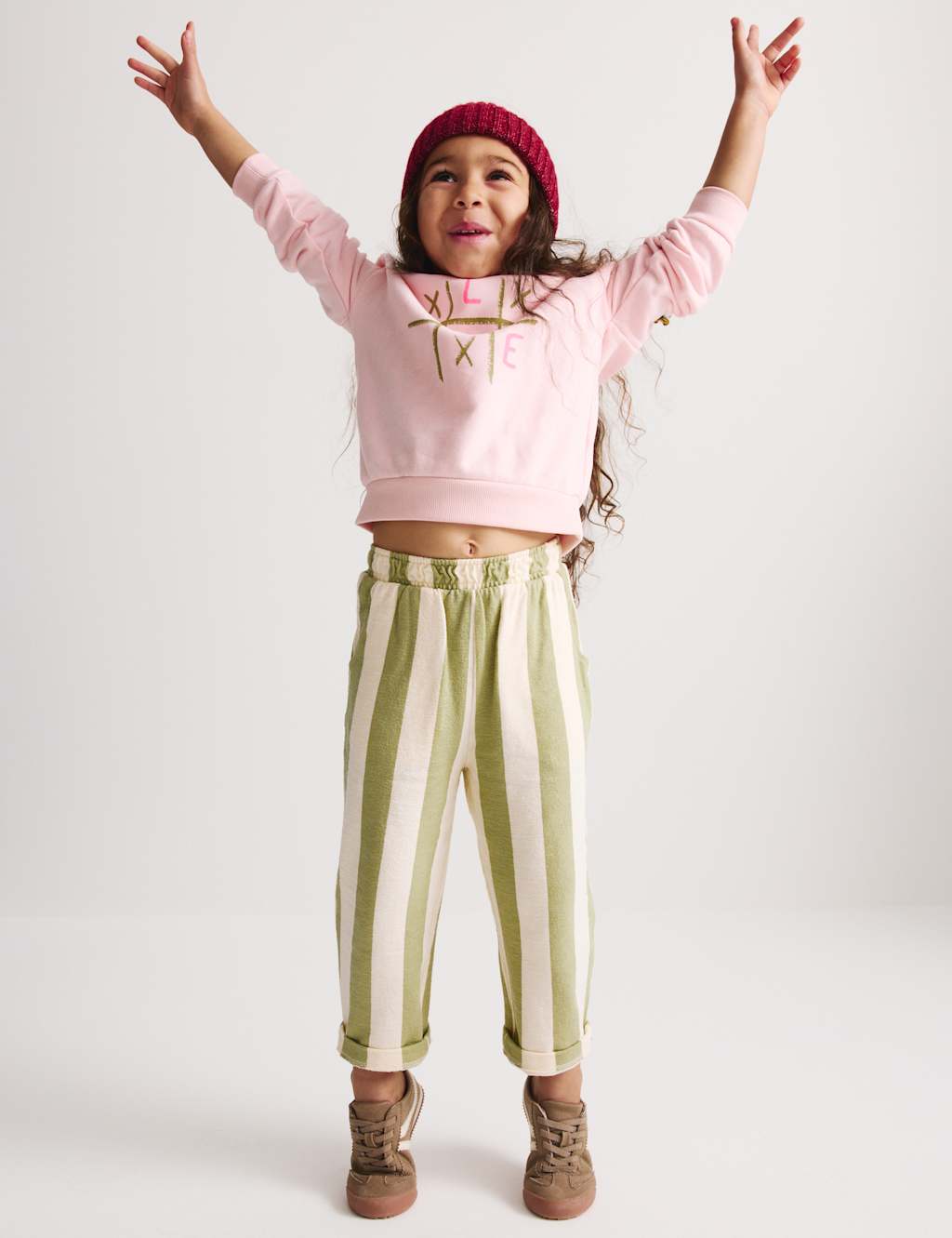 M&S Girls 2 Piece Cotton Rich Striped Top & Trousers Outfit (1-8 Yrs) - 5-6 Years - Green Mix