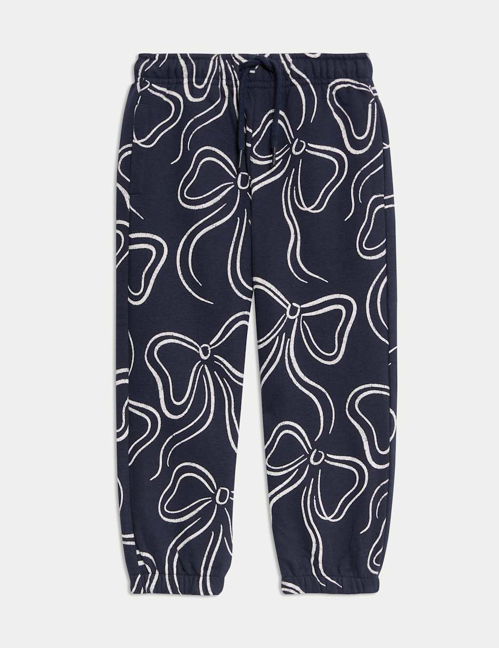 M&S Cotton Rich Bow Print Joggers (2-8 Yrs) Navy Mix