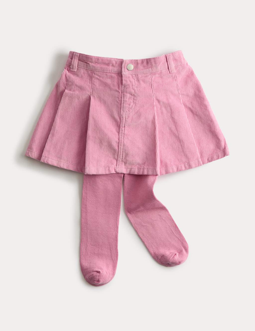 M&S Corduroy Pleated Skirt & Tights (2-8 Yrs) Pink