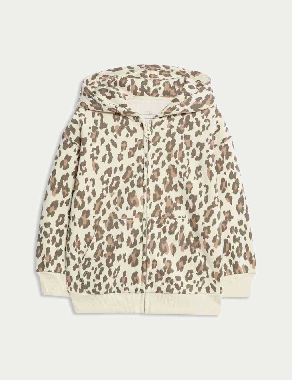 M&S Cotton Rich Leopard Zip Hoodie (2-8 Yrs) Neutral
