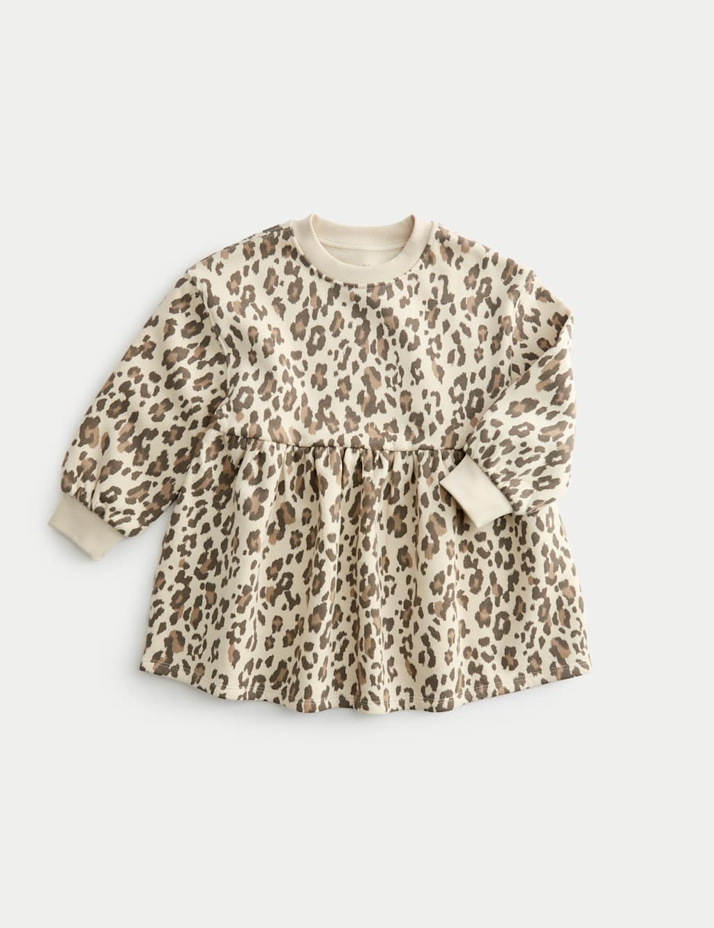 M&S Cotton Rich Leopard Print Sweatshirt Dress (2-8 Yrs) Neutral