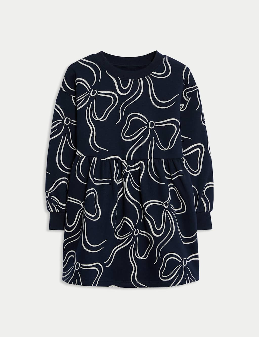 M&S Cotton Rich Bow Print Dress (2-8 Yrs) Navy