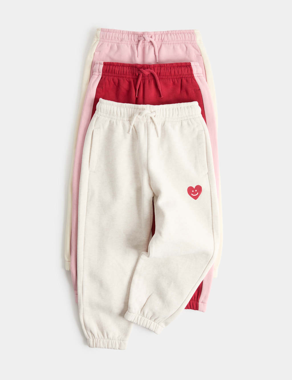 M&S Girls 3 Pack Cotton Rich Heart Cuffed Joggers (2-8 Yrs) - 6-7 Years - Multi