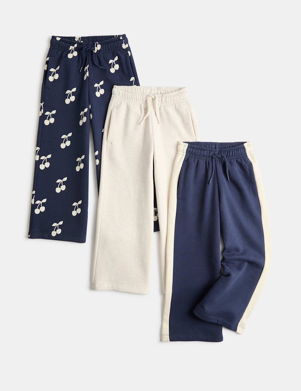 M&S Girls 3 Pack Cotton Rich Wide Leg Cherry Joggers (2-8 Yrs) - 7-8 Years - Multi