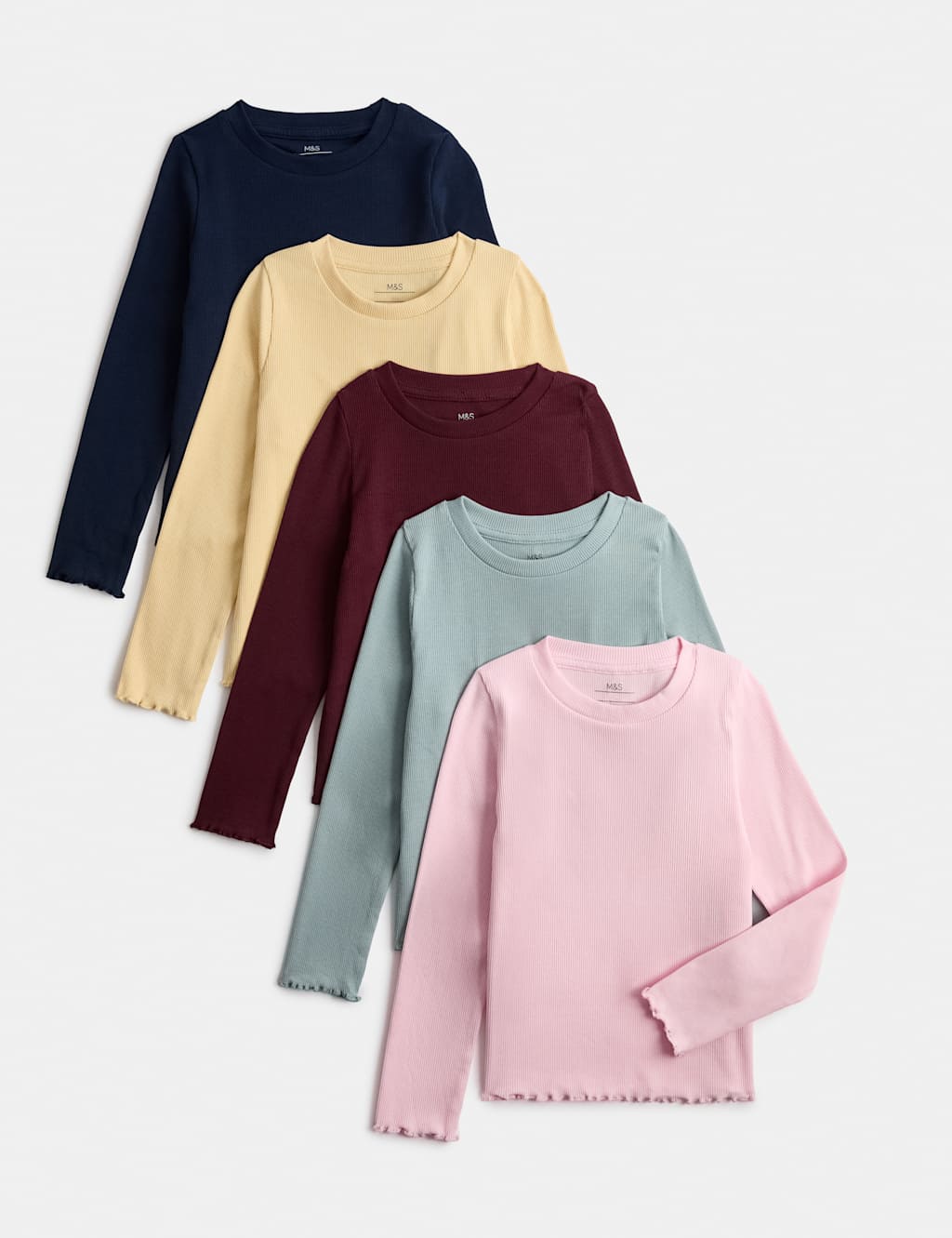 M&S Girls 5 Pack Cotton Rich Tops (2-10 Yrs) - 5-6 Years - Multi