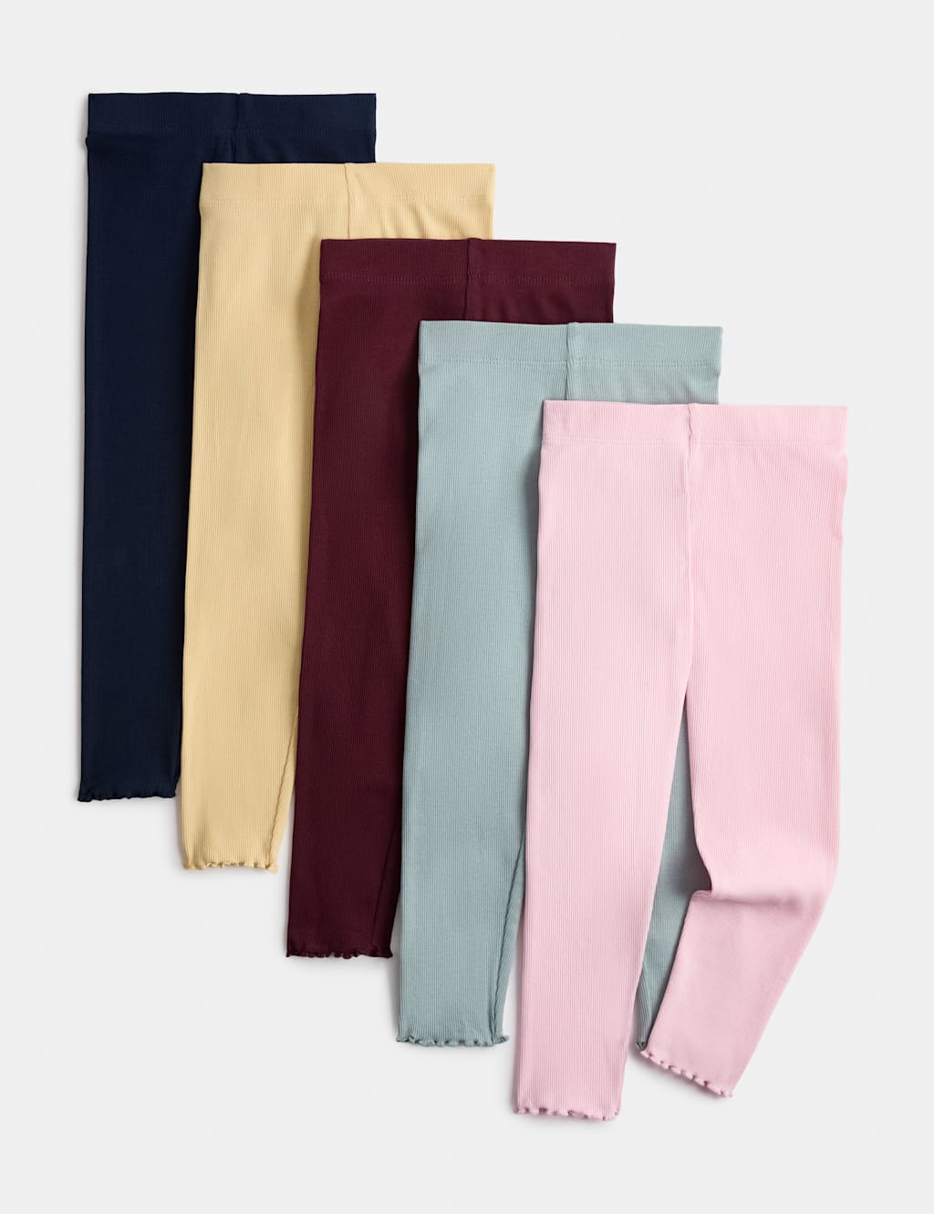 M&S Girls 5 Pack Ribbed Cotton Rich Leggings (2-10 Yrs) - 4-5 Years - Multi