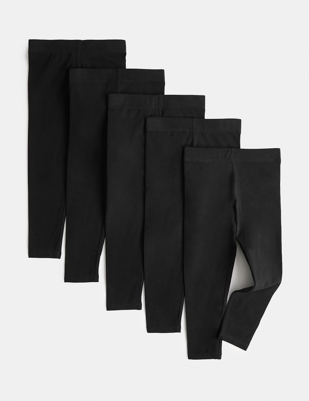 M&S Girls 5 Pack Cotton Rich Leggings (2-8 Years) - 4-5 Years - Black