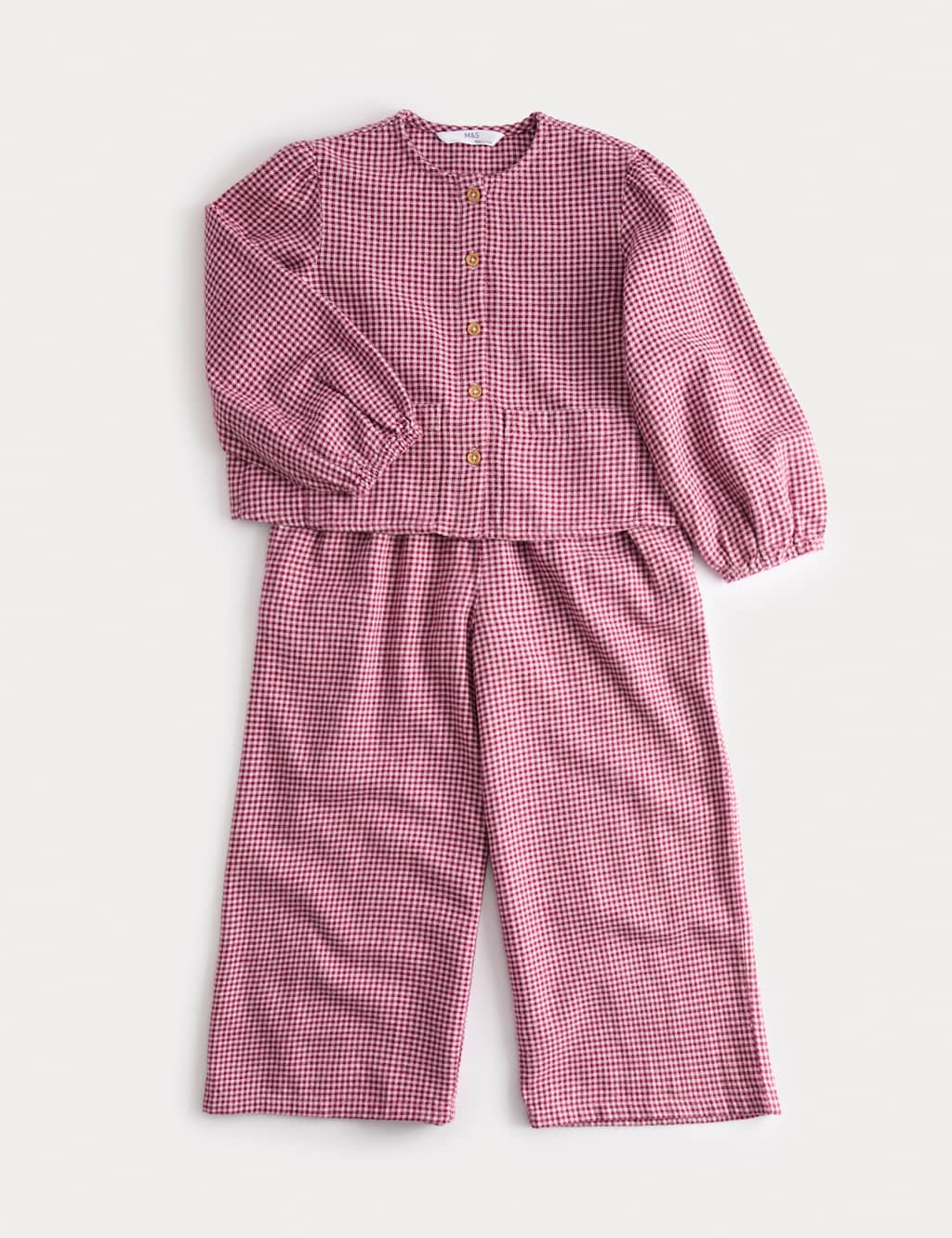 M&S 2pc Pure Cotton Checked Top & Bottom Outfit (2-8 Yrs) Pink Mix