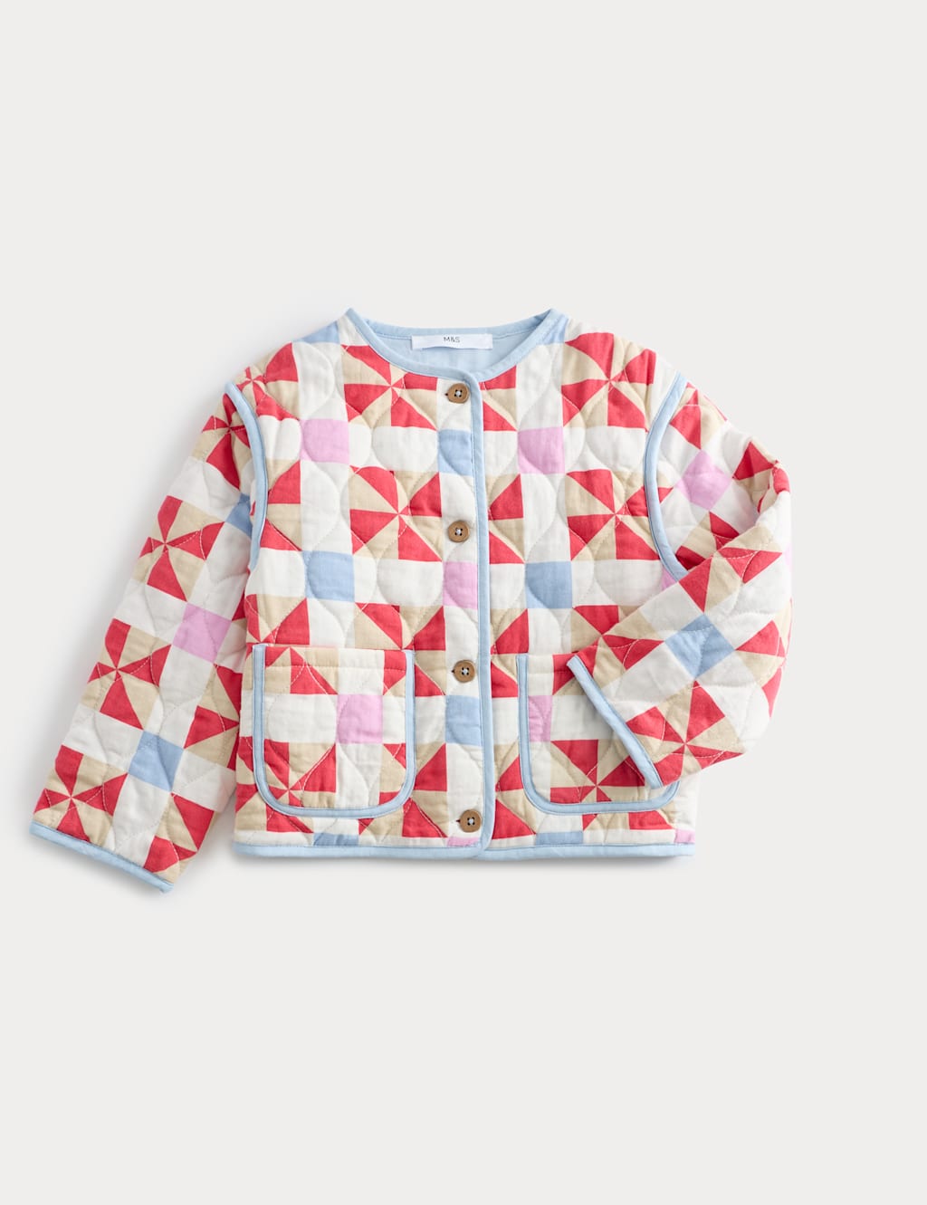 M&S Girls Pure Cotton Printed Quilted Jacket (2-10 Yrs) - 7-8 Years - Multi