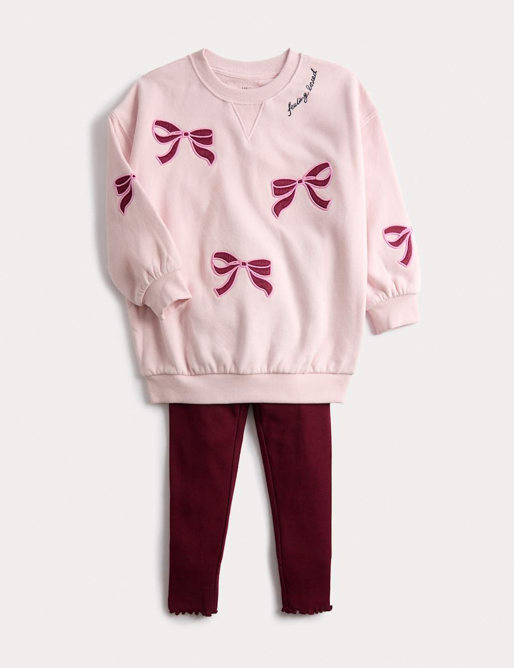 M&S Collection Girls 2pc Bow Sweatshirt & Legging Outfit (1-8 Yrs) - 7-8 Y - Pink Mix, Pink Mix