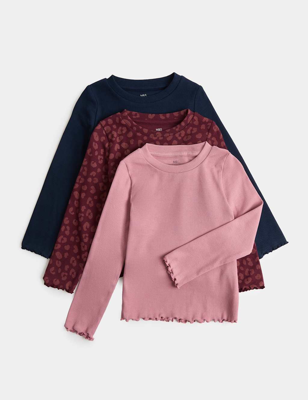 M&S Girls 3 Pack Cotton Rich Tops (2-10 Yrs) - 2-3 Years - Multi