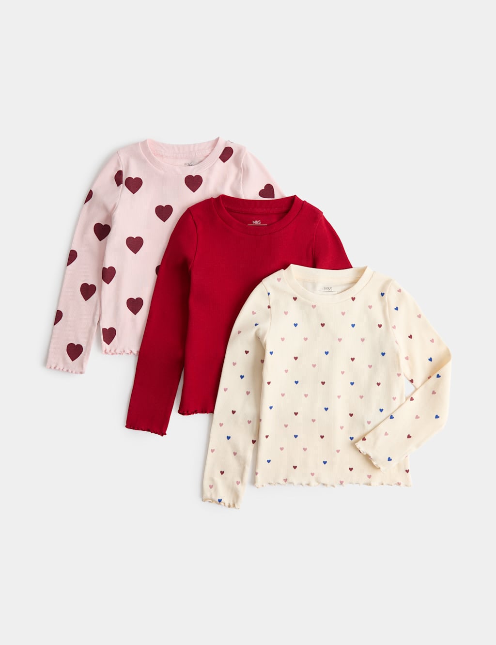 M&S Girls 3 Pack Cotton Rich Heart Tops (2-10 Yes) - 2-3 Years - Multi