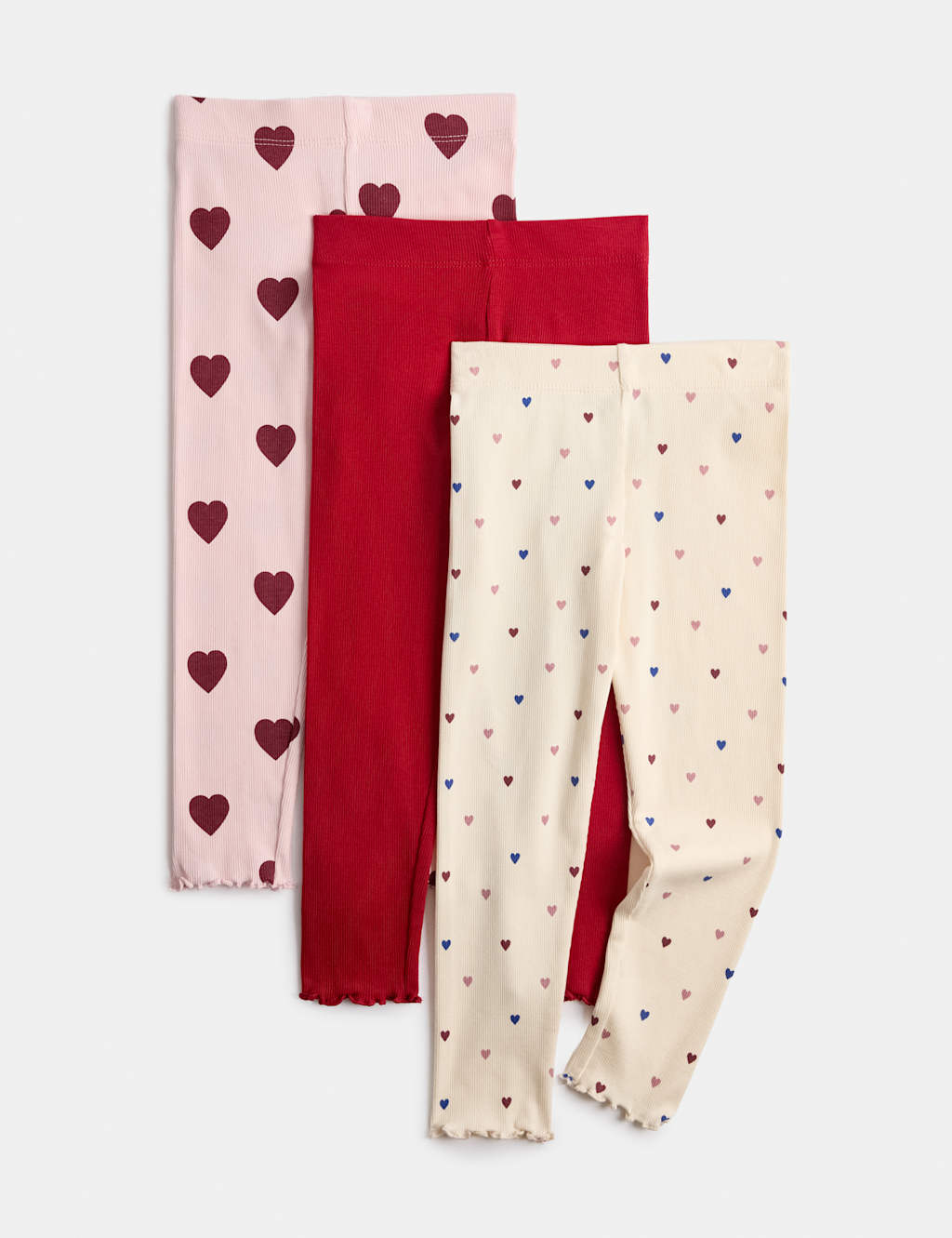 M&S Girls 3 Pack Cotton Rich Heart Leggings (2-10 Yrs) - 3-4 Years - Multi