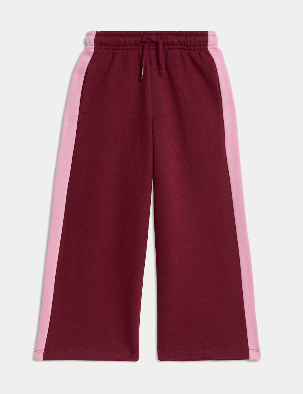 M&S Side Stripe Wide Leg Joggers (2-8 Yrs) Claret
