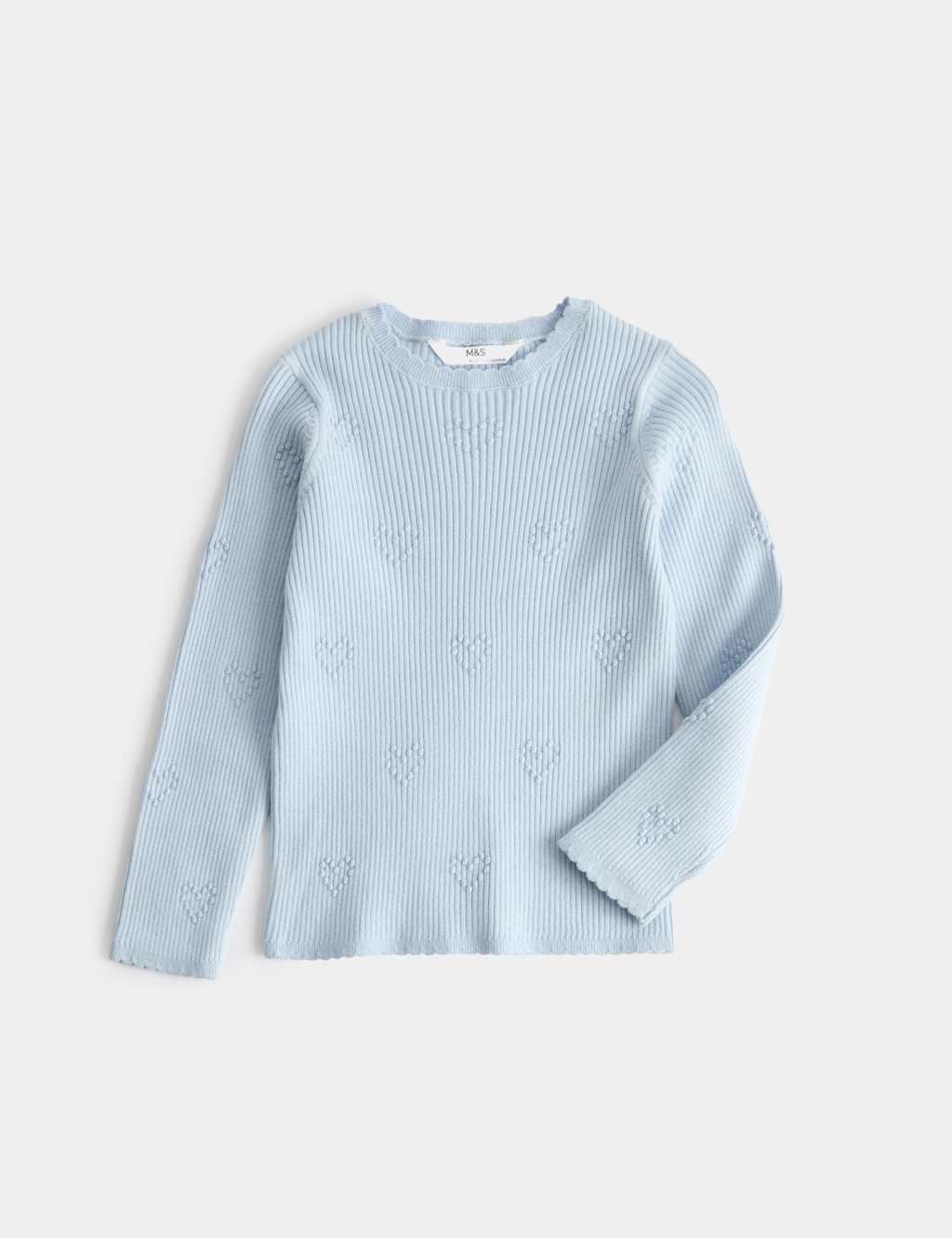 M&S Girls Heart Textured Knitted Top (2-10 Years) - 2-3 Years - Blue