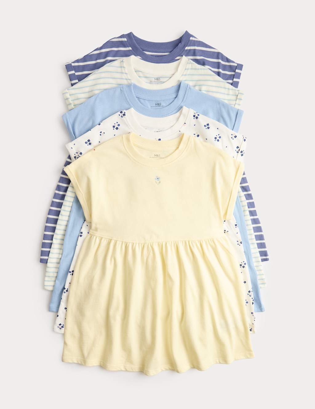 M&S Girls 5 Pack Pure Cotton Jersey Dresses (2-8 Yrs) - 5-6 Years - Multi