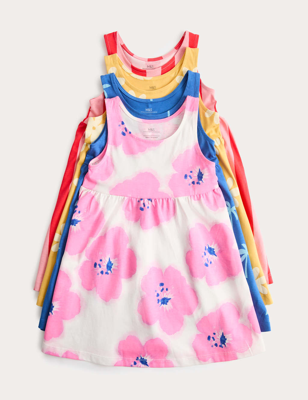 M&S Girls 4 Pack Pure Cotton Floral Dresses (2-8 Yrs) - 3-4 Years - Multi