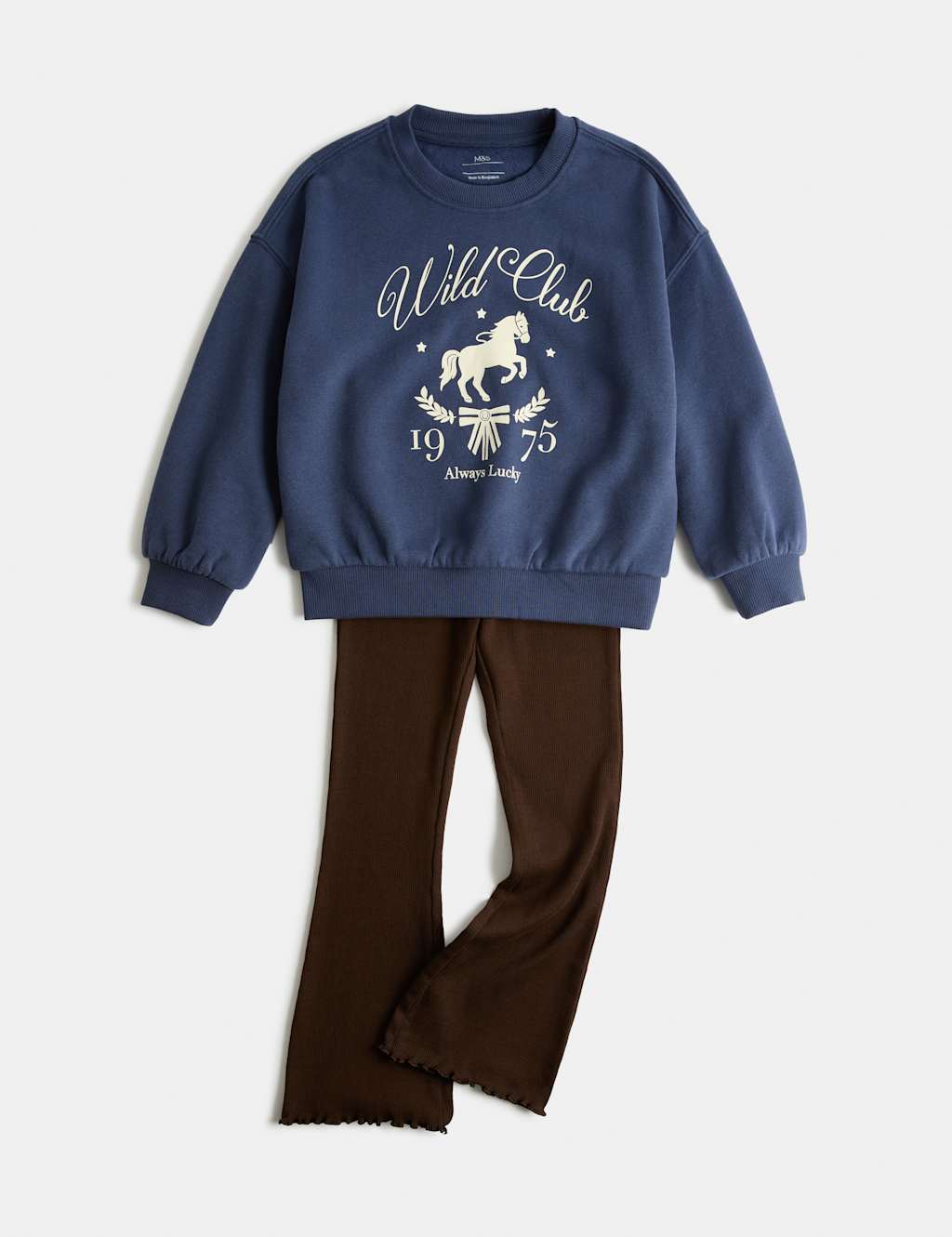 M&S Girls 2 Piece Cotton Rich Wild Club Sweat Outfit (2-8 Yrs) - 2-3 Years - Navy